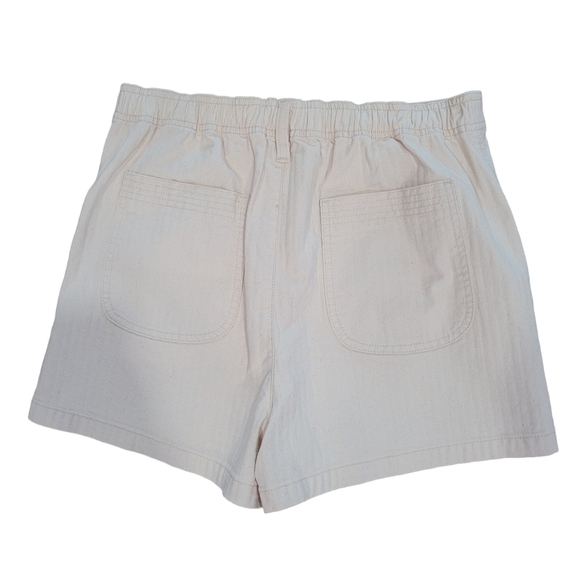 Madewell High Rise Camp Shorts Women's Cream Pockets Herringbone Weave Size M - Picture 5 of 7